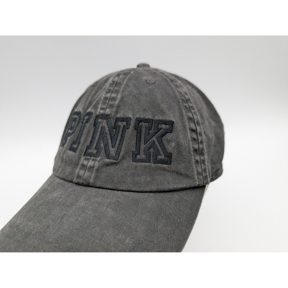 Victorias Secret PINK Baseball Hat Washed Black Cotton Adjustable Strap Cap